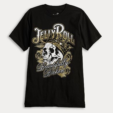 Men's Jelly Roll "Beautifully Broken" Skull and Flowers Graphic Tee
