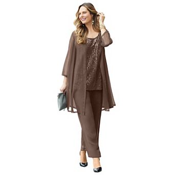 Catherines Women's Plus Size 3 pc Sequin Tank Pant Set