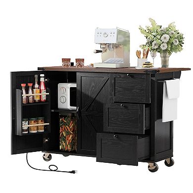 54.5" Farmhouse Kitchen Island With Power Outlet