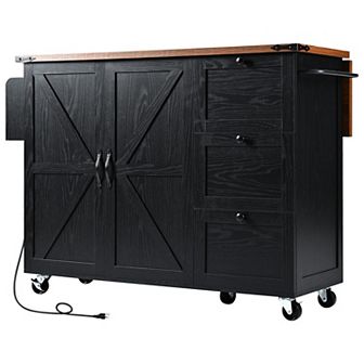54.5" Farmhouse Kitchen Island With Power Outlet