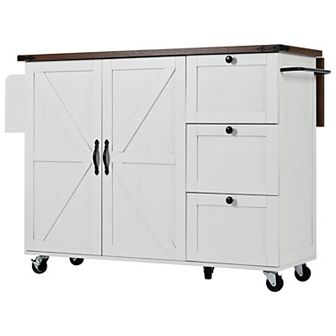 54.5" Farmhouse Kitchen Island With Power Outlet