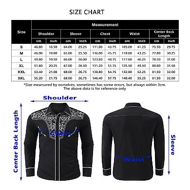 Men's Casual Western Embroidered Cowboy Shirt With Floral Design
