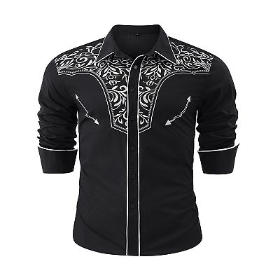 mens embroidered dress shirts Men's shirt with a collar Oak Classic stand Mens Vintage Black Stars &
