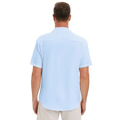 Men's Casual Summer Shirt Button Down Camp Cuban Short Sleeve Beach with Pocket