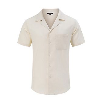 Men's Casual Summer Shirt Button Down Camp Cuban Short Sleeve Beach with Pocket