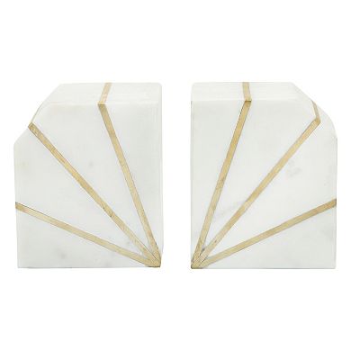 Set Of 2 Marble Bookends - Contemporary White And Gold Polished Decorative Bookends - Book Display