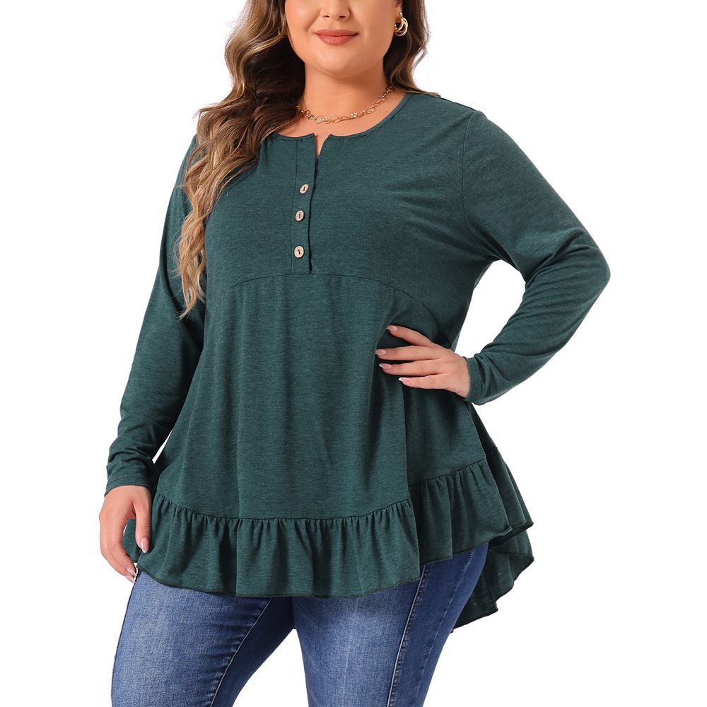 Plus Size Casual Tops for Women Henley V Neck Button Up Long Sleeve ...