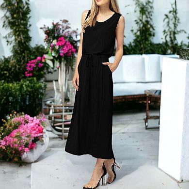 Women's Staple Slip Gown Tied Front Dress with Pockets