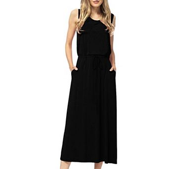 Women's Staple Slip Gown Tied Front Dress with Pockets
