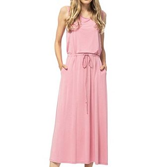 Women's Staple Slip Gown Tied Front Dress with Pockets