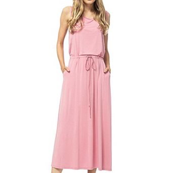 Women's Staple Slip Gown Tied Front Dress with Pockets