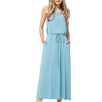 Women's Staple Slip Gown Tied Front Dress with Pockets