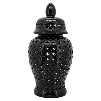 Sagebrook Home Neutral Modern Ceramic Cut Out Temple Jar With Lid
