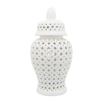 Sagebrook Home Neutral Modern Ceramic Cut Out Temple Jar With Lid