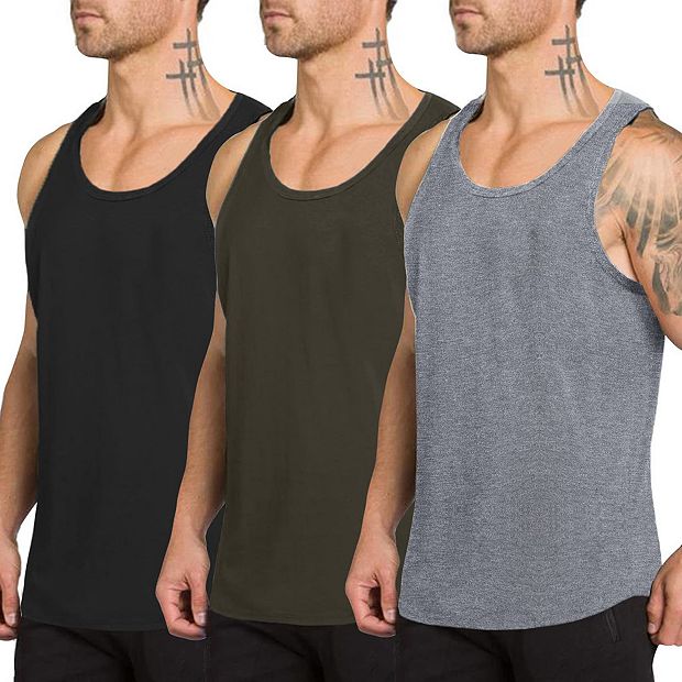 Men's 3 Pack Quick Dry Workout Tank high quality Top Gym Muscle Tee Fitness