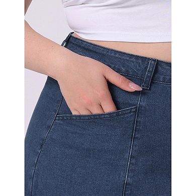 Women's Plus Size Denim Skirts Vintage High Waist With Pockets A-line Midi Jean Skirt