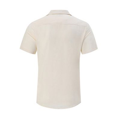 Men's Casual Summer Shirt Button Down Camp Cuban Short Sleeve Beach with Pocket