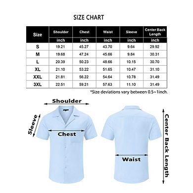 Men's Casual Summer Shirt Button Down Camp Cuban Short Sleeve Beach with Pocket
