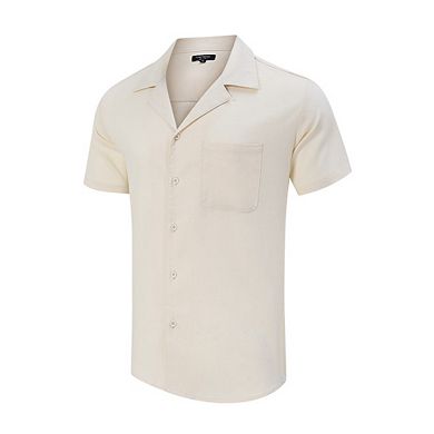 Men's Casual Summer Shirt Button Down Camp Cuban Short Sleeve Beach with Pocket