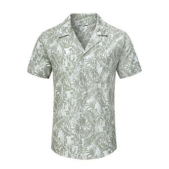 Men's Casual Summer Shirt Button Down Camp Cuban Short Sleeve Beach with Pocket