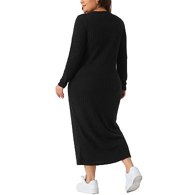 Plus Size Dress For Women V Neck Long Sleeve Ribbed Knit Button Down Bodycon Dresses