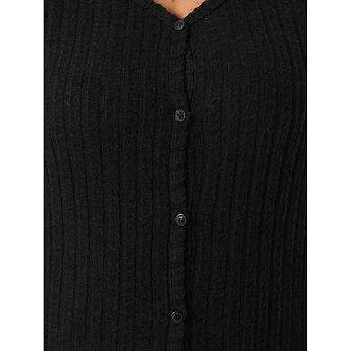 Plus Size Dress For Women V Neck Long Sleeve Ribbed Knit Button Down Bodycon Dresses
