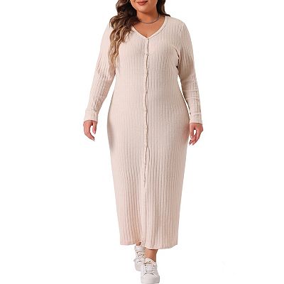 V Collar Buttons Stitching Long Sleeve Bodycon Dress V Collar Buttons Stitching Long Sleeve Bodycon Dress