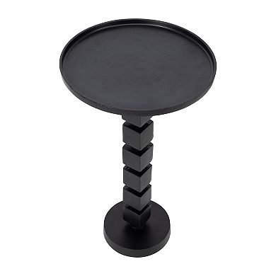 26"h Black Aluminum Stacked Disc Accent Table With Twisted Pedestal Base For Modern Living Room