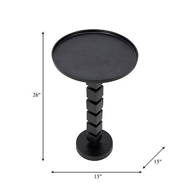 26"h Black Aluminum Stacked Disc Accent Table With Twisted Pedestal Base For Modern Living Room
