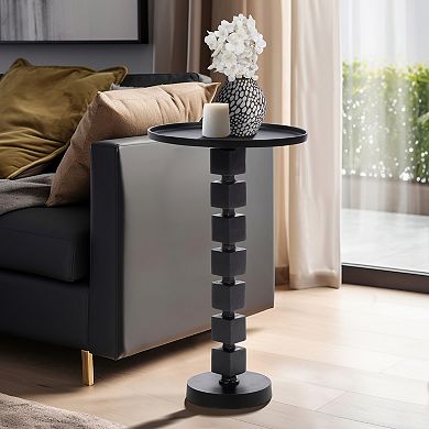 26"h Black Aluminum Stacked Disc Accent Table With Twisted Pedestal Base For Modern Living Room