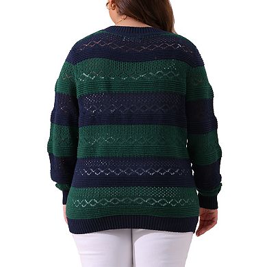 Plus Size Sweaters For Women Casual Long Sleeve Crewneck Lightweight Hollow Knit Pullover Tops