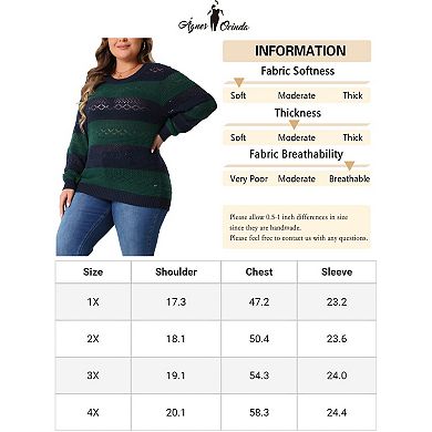 Plus Size Sweaters For Women Casual Long Sleeve Crewneck Lightweight Hollow Knit Pullover Tops