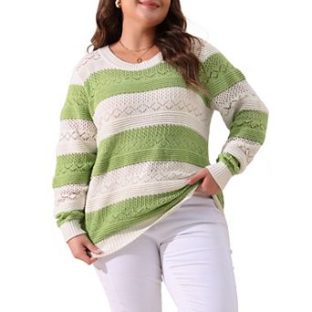 Plus Size Sweaters For Women Casual Long Sleeve Crewneck Lightweight Hollow Knit Pullover Tops