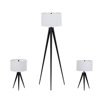 23"h/60"h Set Of Three, Metal Table & Floor Tripod Lamps, Black, Stylish Lighting For Room, Bedroom