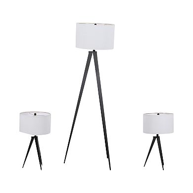 23"h/60"h Set Of Three, Metal Table & Floor Tripod Lamps, Black, Stylish Lighting For Room, Bedroom