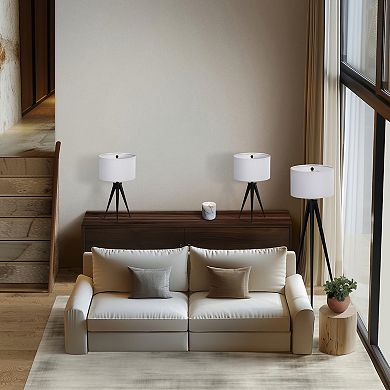 23"h/60"h Set Of Three, Metal Table & Floor Tripod Lamps, Black, Stylish Lighting For Room, Bedroom