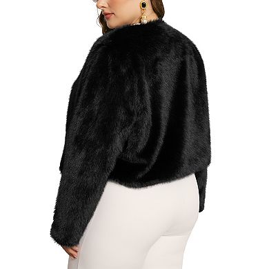 Women's Plus Size Faux Fur Jacket Long Sleeve Open Front Winter Warm Shaggy Parka Coat