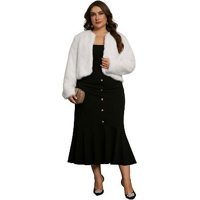 Women's Plus Size Faux Fur Jacket Long Sleeve Open Front Winter Warm Shaggy Parka Coat