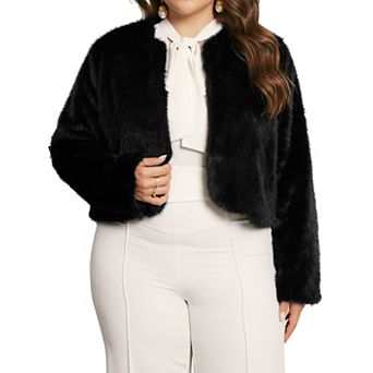 Women's Plus Size Faux Fur Jacket Long Sleeve Open Front Winter Warm Shaggy Parka Coat