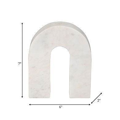 7" Marble Horseshoe Decor - Contemporary White Arched Decorative Horseshoe Sculpture For Home