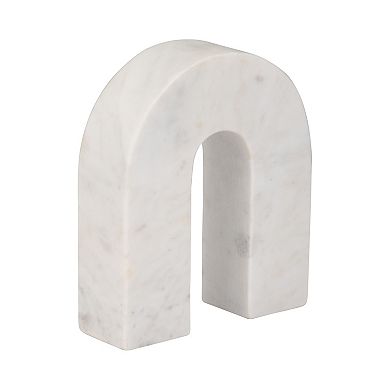 7" Marble Horseshoe Decor - Contemporary White Arched Decorative Horseshoe Sculpture For Home