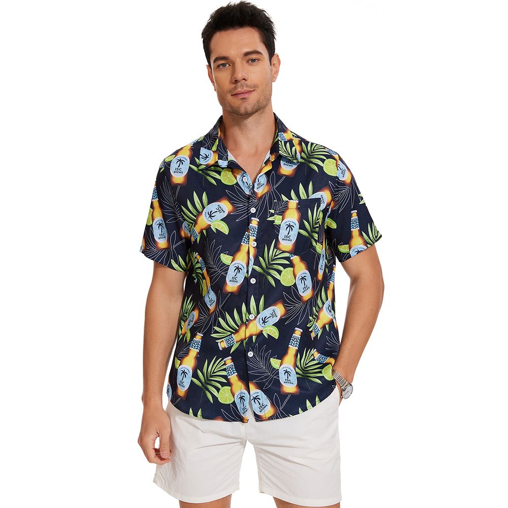 SSLR Men's Hawaiian Shirt - Cotton Button-Down Short Sleeve Casual Shirt With Tropical Print - View #8