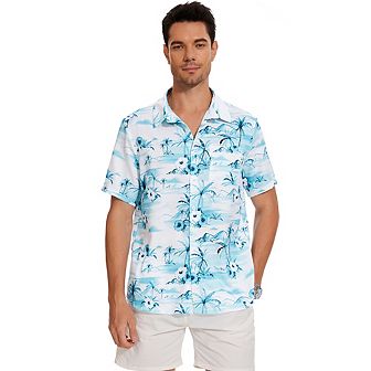 Men's Hawaiian Shirt Short Sleeve Linen Button Down Shirts Casual Floral Beach Shirts Pocket