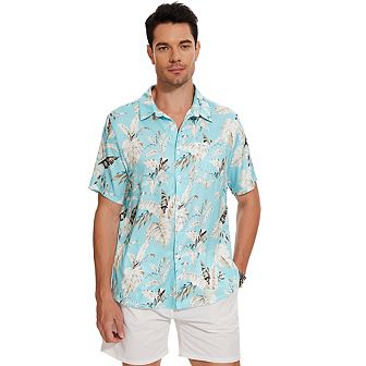 Men's Hawaiian Shirt Short Sleeve Linen Button Down Shirts Casual Floral Beach Shirts Pocket