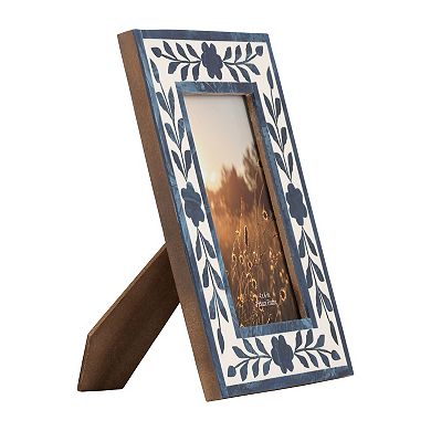 Sagebrook Home Floral 4" x 6" Picture Frame Blue and White Floral Petals Polyresin Portrait