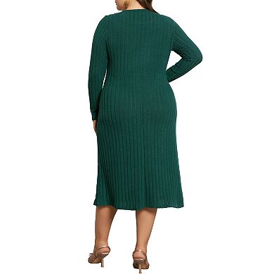 Plus Size Sweater Dress For Women Long Sleeve Keyhole Round Neck Knit Pullover Midi Dresses