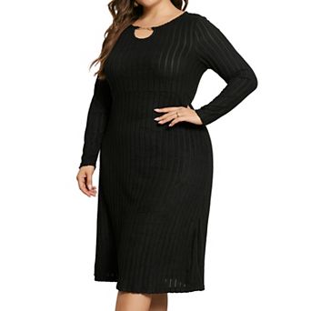 Plus Size Sweater Dress For Women Long Sleeve Keyhole Round Neck Knit Pullover Midi Dresses