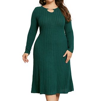 Plus Size Sweater Dress For Women Long Sleeve Keyhole Round Neck Knit Pullover Midi Dresses