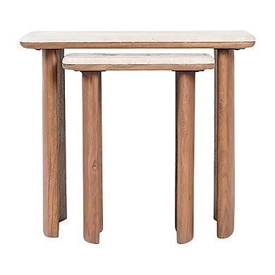 Sagebrook Home Nested Travertine & Acacia Wood Side Tables - Set Of 2