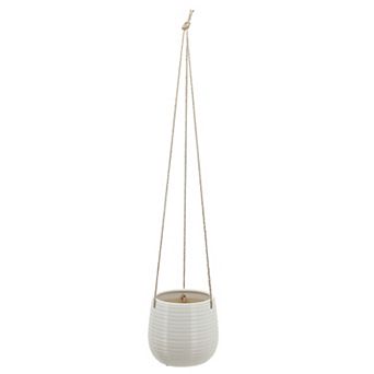 6.5"h 7" Diameter White Ceramic Hanging Planter With Rope For Living Room, Bedroom, Kitchen Patio